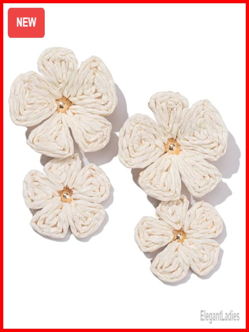 Raffia Flower Drop Earrings Boho Statement Summer Beach Jewelry